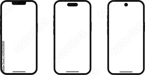 Smartphone frame mockups with modern mobile screen templates for application presentation, interface design, and branding projects