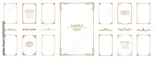 Foto Set of vintage gold ornamental frames and dividers on white background, luxury v