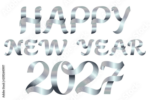 Foto Happy New Year 2027 Silver Ribbon Typography Vector Design