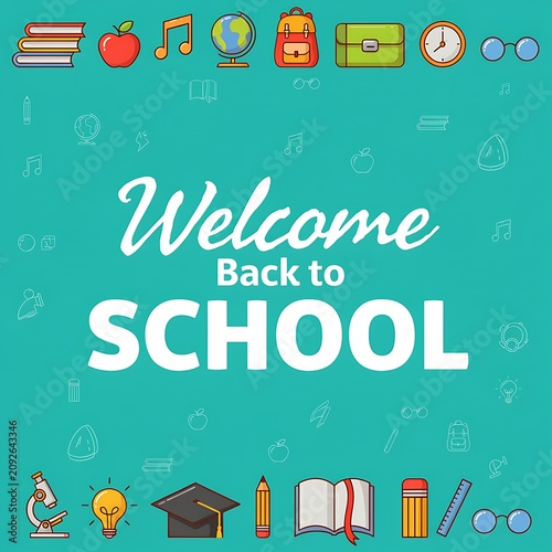 A vibrant welcome back to school background featuring books apples globes and other educational supplies for classroom decorations and learning materials