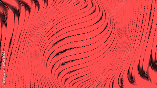 Принти на полотні Vibrant red background with intricate black curved lines and dots pattern