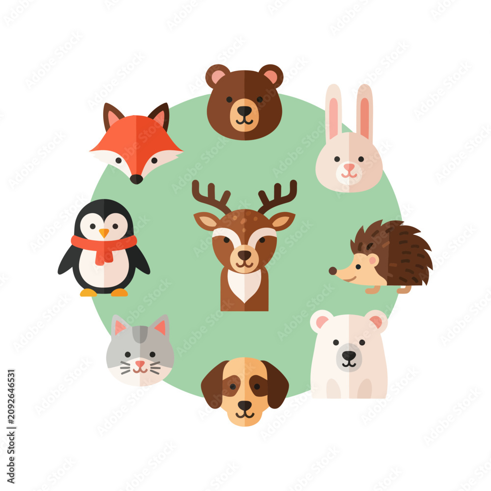Obraz premium Cute Forest Animals Collection - Vector Illustration