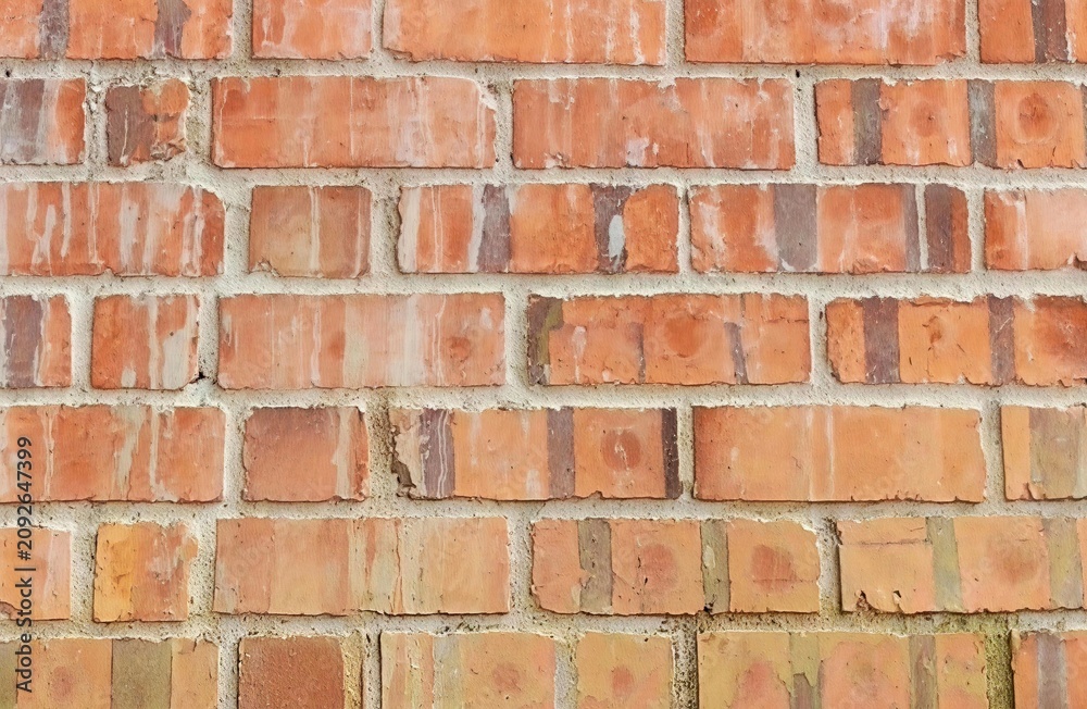 Fototapeta premium Weathered Red Brick Wall Texture with Cement Mortar Background