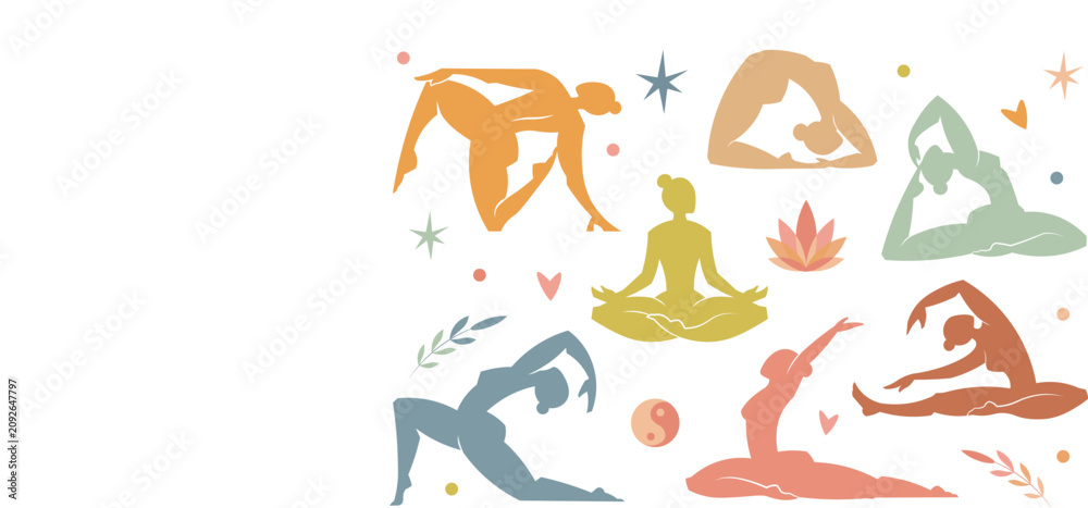 Obraz premium Yoga character set with women practicing yoga poses