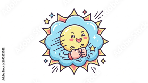 Konstfotografi Happy cartoon sun character with boxing gloves celebrating victory