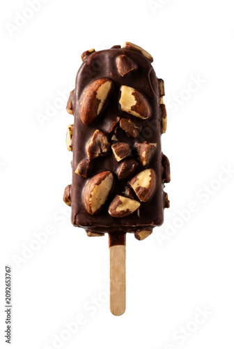 Chocolate ice pop with Brazil nuts
