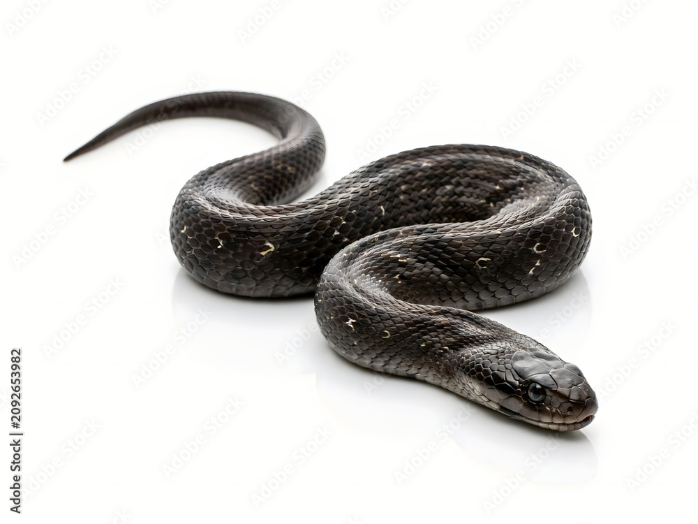 Obraz premium Black snake with yellow spots isolated on white background