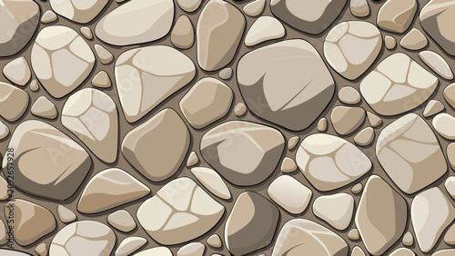 Seamless Beige Natural Stone Mosaic Texture Background Vector, Irregular Pebble Tile Pattern