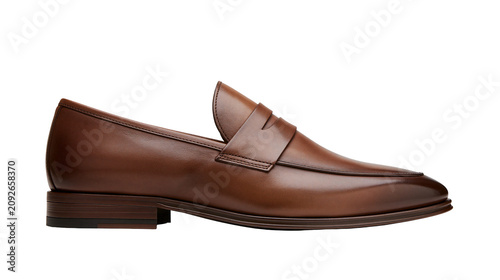 Bild auf Leinwand Elegant brown leather penny loafer shoe polished and smooth, isolated on transpa