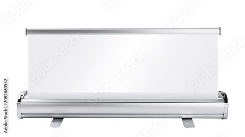 Tableau sur toile Silver aluminum retractable banner stand with blank white display, isolated on t