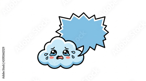 Foto Sad Crying Cloud Character with Speech Bubble.