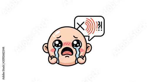 Valokuva Sad Baby Crying With Sound Symbols In Speech Bubble.