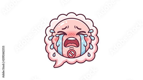 Photography Sad crying baby face emoji with no crying sign.