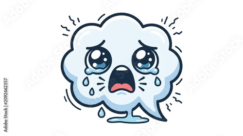 Canvas Print Sad crying cartoon speech bubble character with tears.