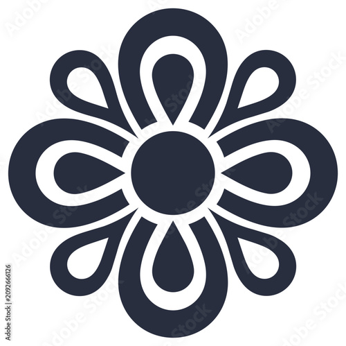 Simple four petal flower icon featuring rounded shapes in classic dark silhouette style on isolated white background