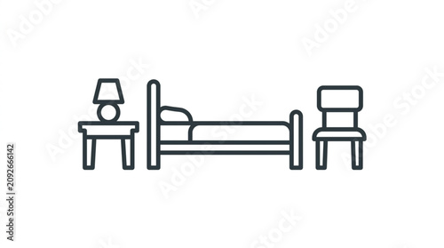 Tableau sur toile Simple Line Art Icon of a Bedside Table Lamp Bed and Chair.