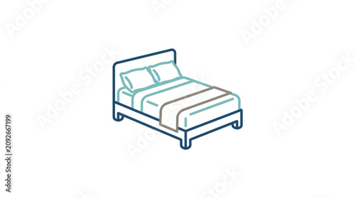 Obraz na plátně Simple Line Drawing of a Comfortable Bed with Pillows and Blanket