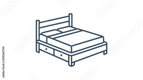 Φωτογραφία Simple Line Drawing of a Bed with Drawers.