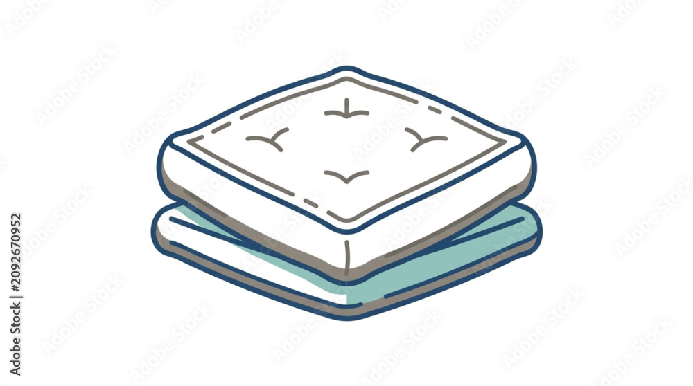 Obraz premium Stack of two white and blue mattresses illustration.