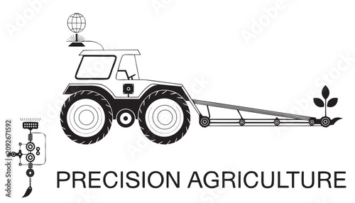 Tableau sur toile Very beautiful black and white realistic vector illustration of precision agricu