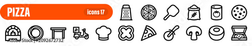 Foto Pizza Restaurant and Preparation Line Icon Set