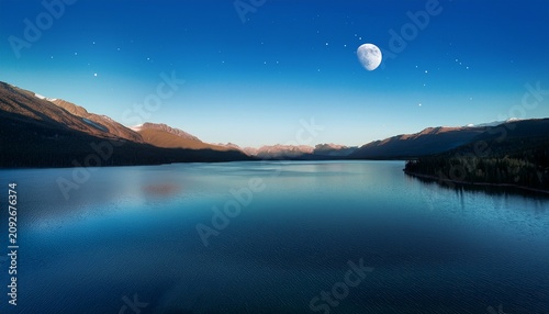 Quarter Moon Over Lake Mcdonald