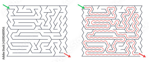 Cuadro en lienzo Rectangular maze for kids, medium difficulty printable logic game, find the way