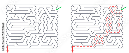 Fotografie Rectangular maze for kids, medium difficulty printable logic game, find the way