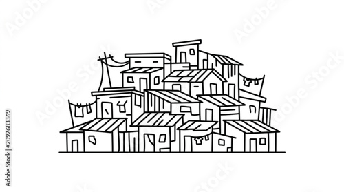 Konstfotografi Sketch of a densely packed urban slum with many small houses.
