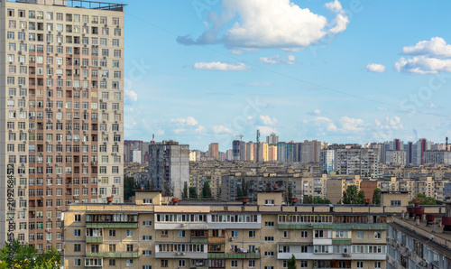 Photography Kyiv's densely packed residential areas showcasing numerous multi-story apartmen