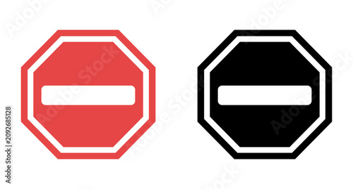 Foto Red and Black Stop Sign Vector Icons, No Entry Prohibit Warning Symbols for Traf