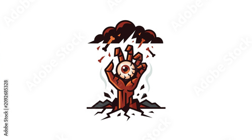 Photography Zombie hand emerging from ground holding eyeball with dark clouds above