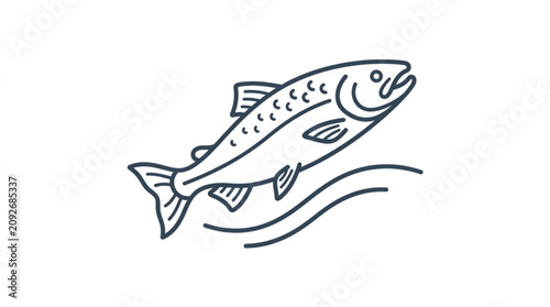 Stylized illustration of a salmon jumping through water.