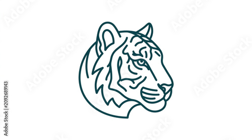 Tableau sur toile Tiger Head Outline Drawing Minimalist Style.