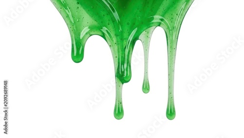 Vibrant Green Slime Dripping, Gooey Texture, Isolated on White Background