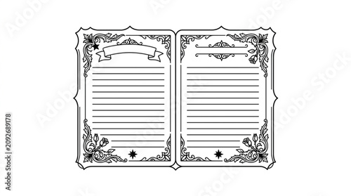 Quadro su tela Vintage ornate blank document pages with decorative borders and banner