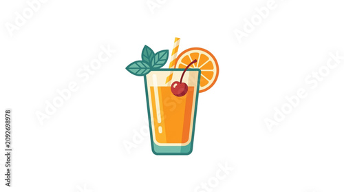 Tableau sur toile Refreshing Orange Juice Drink with Cherry and Mint.