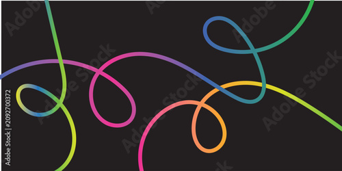 Modern Minimalist Loop Line Art Banner with Colorful Neon Wave Strokes