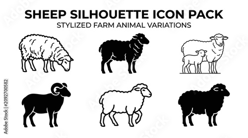 Sheep Silhouette Icon Pack: Stylized Farm Animal Variations