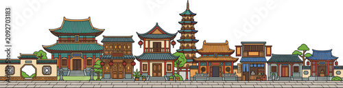Photos Traditional Chinese Old Town Skyline Banner Featuring Ancient Architecture Templ