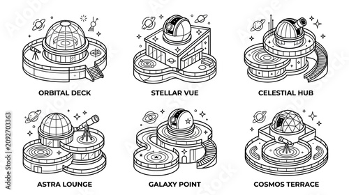 Cuadro en lienzo Isometric Observatories & Space Exploration Concepts - Line Art