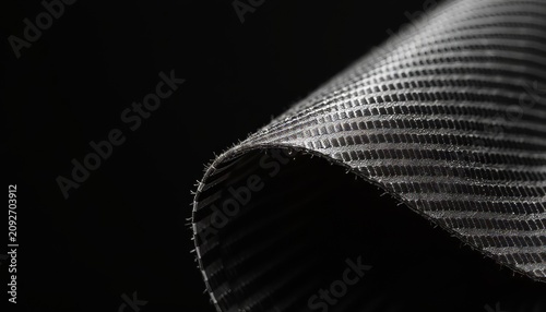 Black Carbon Fiber Textured Material Curled Form on Dark Background