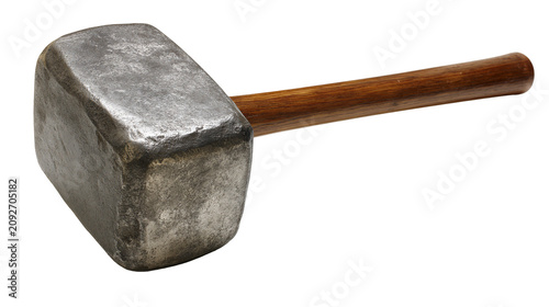 Heavy metal sledgehammer with wooden handle, isolated on transparent background