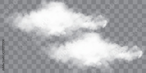 Quadro su tela Realistic white fluffy clouds with fog or light smoke effect on a transparent background