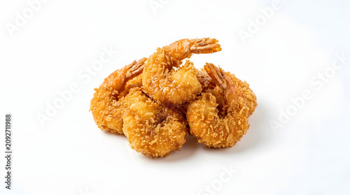 Crispy Coconut Shrimp Medley: A delightful pile of golden-brown, crispy coconut shrimp, showcasing their crunchy breading and succulent texture.