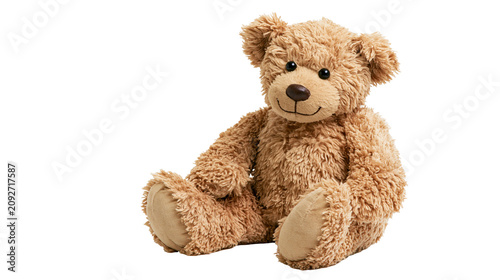Fluffy brown teddy bear toy, isolated on transparent background