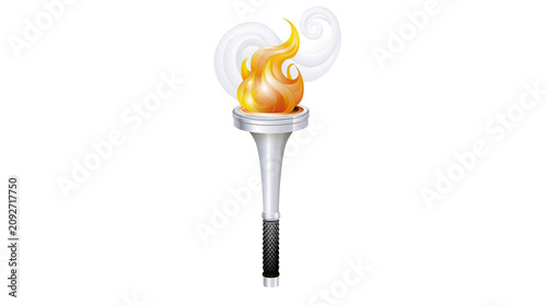 Quadro su tela Silver Olympic torch with bright orange flame and smoke, isolated on transparent
