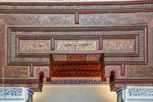 Bild auf Leinwand Richly Painted Wooden Throne Area at the Dar Jamai Museum, Meknes, Morocco