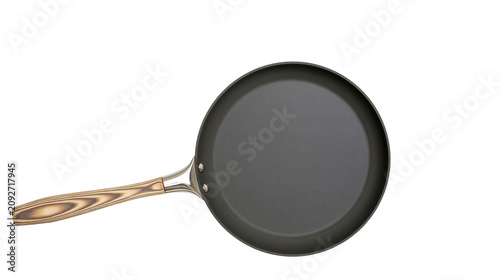 фотографія Dark grey non-stick frying pan with light wood grain handle, isolated on transpa