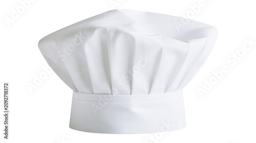 White pleated chef s toque hat clean fabric, isolated on transparent background